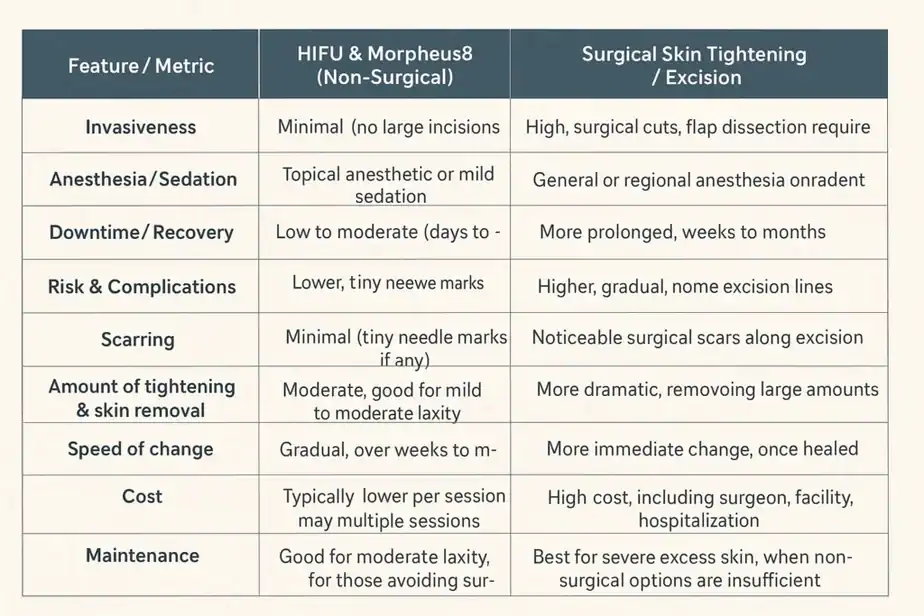 Table showing benefits of Lipo Freeze 2 U Tyne & Wear treatments for skin tightening following weight loss injections.